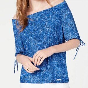 MICHAEL KORS Womens PS Blue Mosaic Off the Shoulders Top